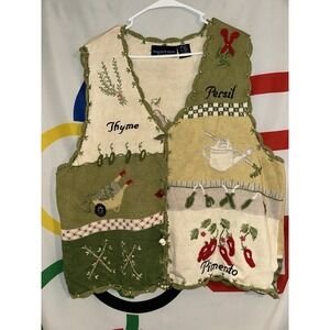 Vintage Eagle's Eye Sweater Vest 2X Herb Garden 90s Cardigan